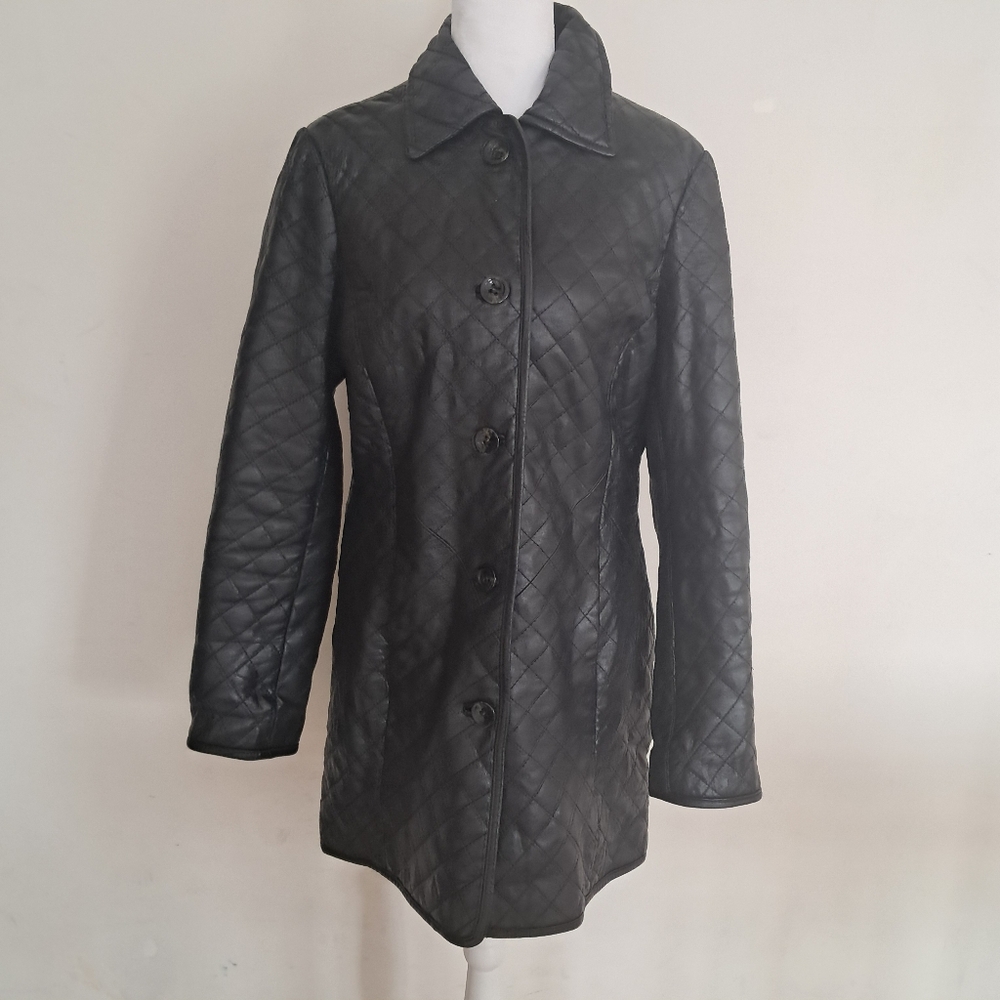 Neiman Marcus Exclusive Leather Jacket Women's Medium M Black Quilted Retro